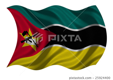 Flag of Mozambique wavy on white, fabric texture Flag of Mozambique wavy on white, fabric texture 25924400