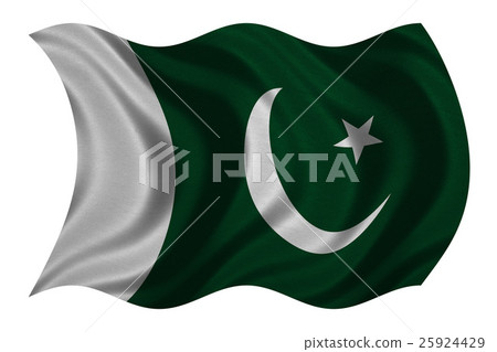 Flag of Pakistan wavy on white, fabric texture 25924429