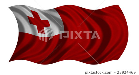 Flag of Tonga wavy on white, fabric texture 25924469
