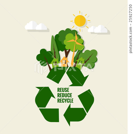 ECO FRIENDLY. Ecology concept with Recycle symbol and tree. Vector illustration. ECO FRIENDLY. Ecology concept with Recycle symbol and tree. Vector illustration. 25927250
