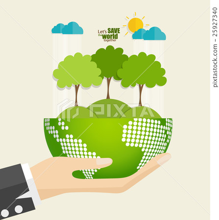 ECO FRIENDLY. Ecology concept with Green Eco Earth and Trees. Vector illustration. 25927340