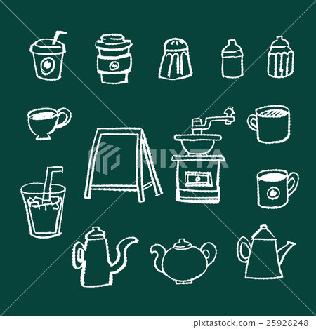 手寫的粉筆和蠟筆的材料咖啡館項目黑板 25928248