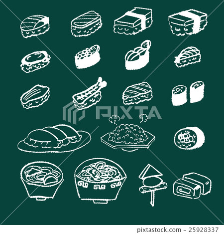 Handwritten chalk and crayon material Sushi and Chinese blackboard 25928337