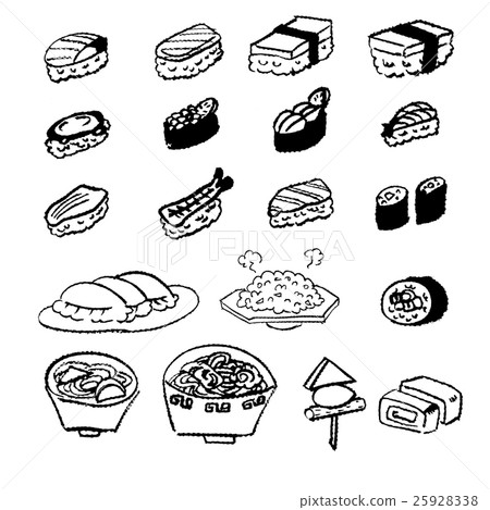 Handwritten chalk and crayon material Sushi and Chinese 25928338