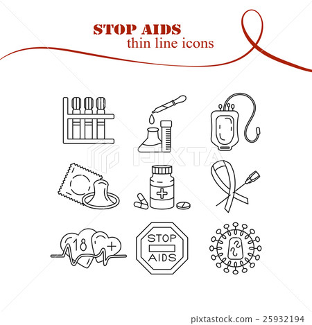 AIDSset-11Medical HIV Aids thin line Icons. - Stock Illustration ...