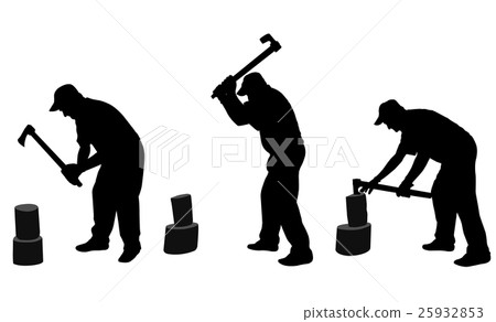 man chopping woods silhouettes 25932853