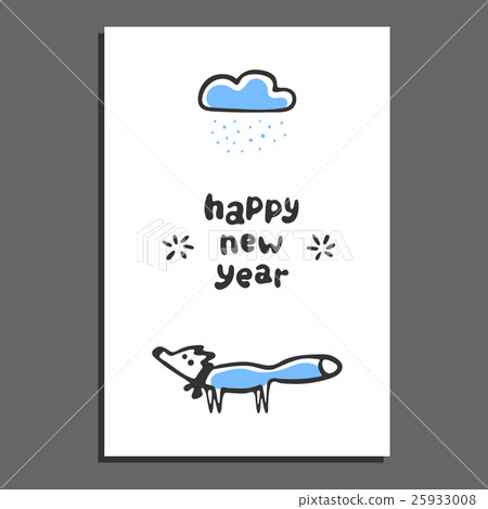 Happy new year greeting card with cute cartoon fox Happy new year greeting card with cute cartoon fox 25933008