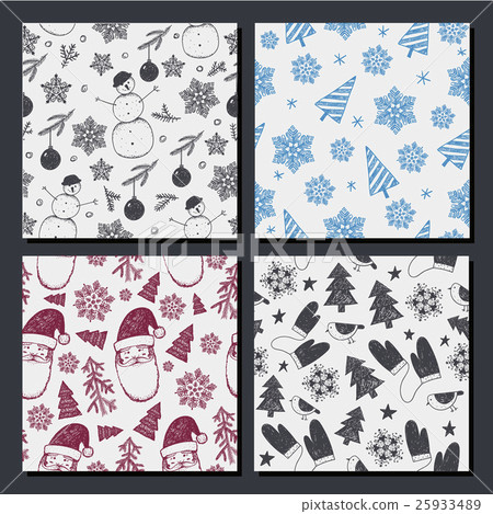 Vector set of seamless hand drawn Christmas, New - Stock Illustration ...