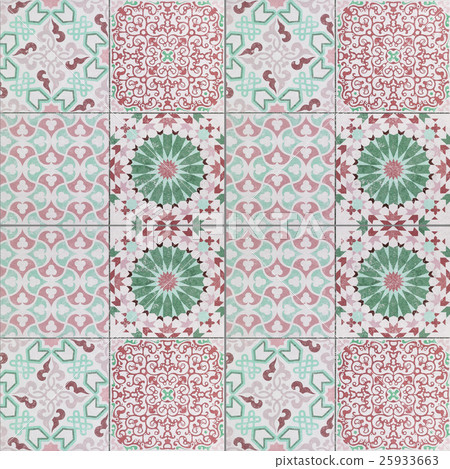 Beautiful old ceramic tile wall pattern in park Beautiful old ceramic tile wall pattern in park 25933663