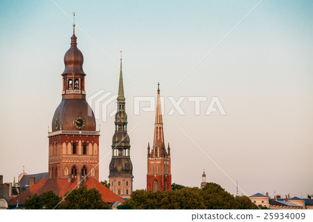Riga Latvia. Close Three Towers Of Riga Cathedral 25934009