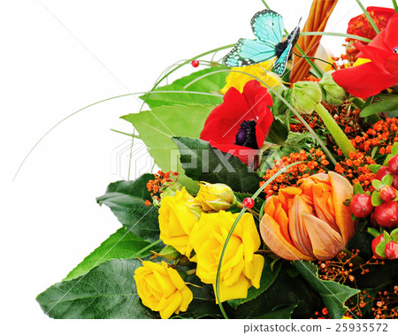 Fragment of colorful bouquet isolated on white background. Closeup. Fragment of colorful bouquet isolated on white background. Closeup. 25935572