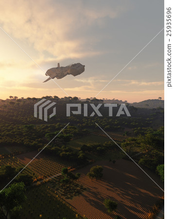 Interplanetary Spaceship over Rural Landscape Interplanetary Spaceship over Rural Landscape 25935696