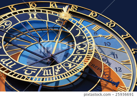 Clock with zodiac signs on the old tower in Prague Clock with zodiac signs on the old tower in Prague 25936691