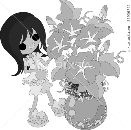 Illustration of morning glory and girls Illustration of morning glory and girls 25936763