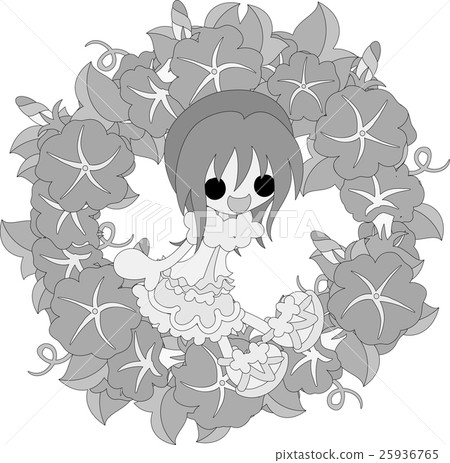 牽牛花和女孩的例證 牽牛花和女孩的例證 25936765