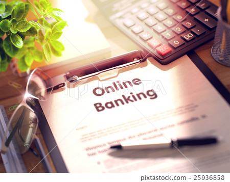 Online Banking - Text on Clipboard. 3D. 25936858