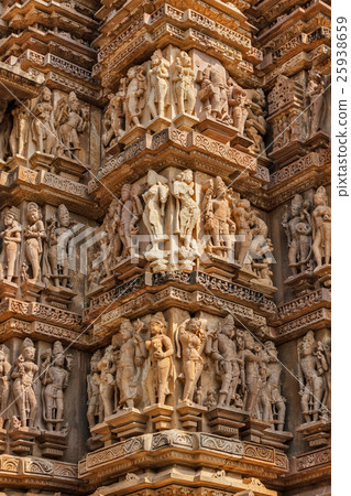 Famous sculptures of Khajuraho temples, India Famous sculptures of Khajuraho temples, India 25938659