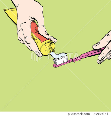 Man squeezing toothpaste on a toothbrush Man squeezing toothpaste on a toothbrush 25939131