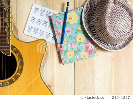Guitar Music and summer hat Music writing Guitar Music and summer hat Music writing 25941237