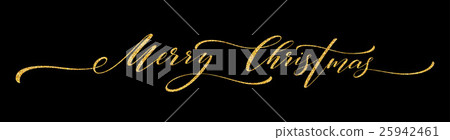 Gold glitter Merry Christmas lettering design - Stock Illustration ...