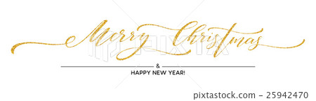 Gold glitter Merry Christmas lettering design - Stock Illustration ...