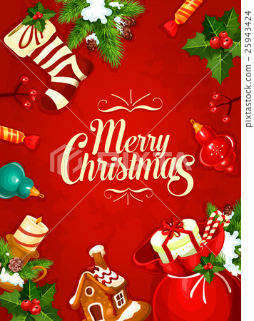 Christmas gift and ornaments greeting card design 25943424