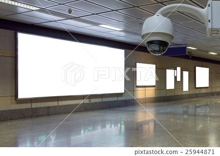 Security camera monitoring on the Blank billboard located in underground hall or subway for advertising, business advertise and security concept 25944871
