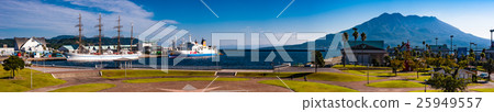 Sail boat and Sakurajima seen from the waterfront park Sail boat and Sakurajima seen from the waterfront park 25949557
