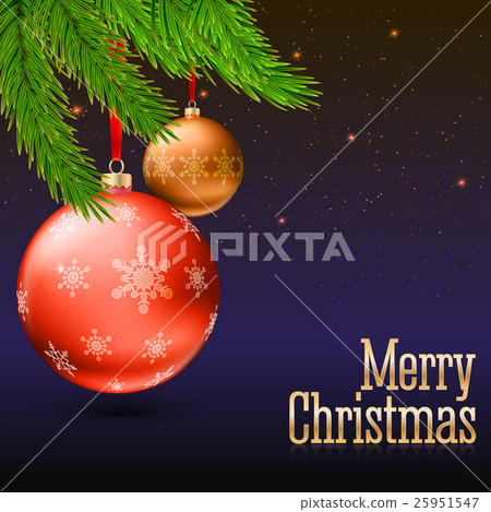 Christmas balls, green fir branches and bright - Stock Illustration ...