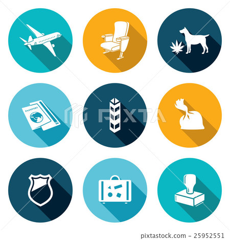 Airplane Drug trafficking Icons Set. Airplane Drug trafficking Icons Set. 25952551