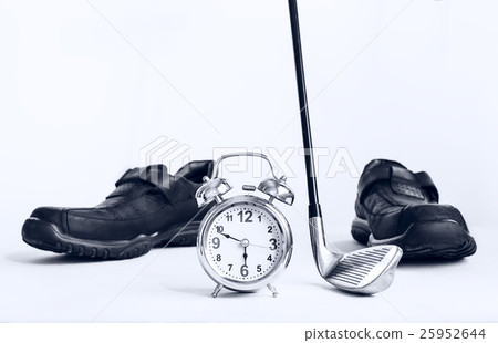 golf club and alarm clock with business leather 25952644