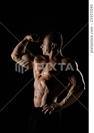 torso of attractive male body builder on black torso of attractive male body builder on black 25955040