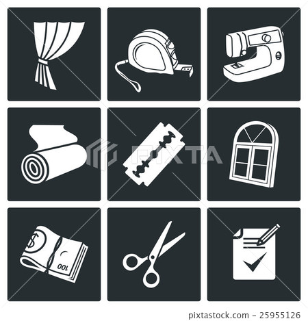 Sewing curtains service Vector Icons Set Sewing curtains service Vector Icons Set 25955126