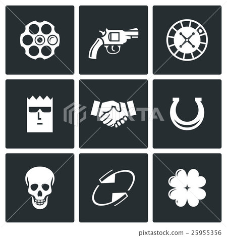 Russian roulette game icons. Vector Illustration. - Stock