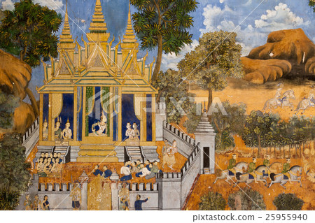 The story of Ramayana drawn in the corridor of Silver Pagoda in Phnom Penh, Cambodia The story of Ramayana drawn in the corridor of Silver Pagoda in Phnom Penh, Cambodia 25955940