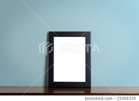 Black modern picture frame on Blue background Black modern picture frame on Blue background 25956330