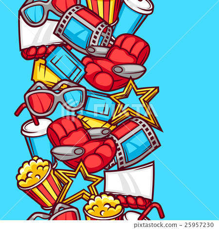 Seamless pattern of 3d movie elements and cinema 25957230