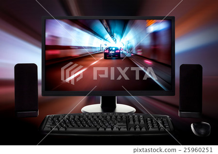Computer set with digital background. 25960251