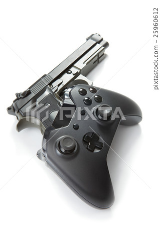 Video game controller with real gun under it 25960612