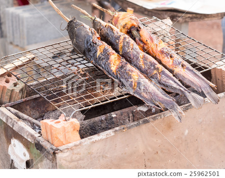 Thai food, Catfish Grill . On charcoal grill. Thai food, Catfish Grill . On charcoal grill. 25962501