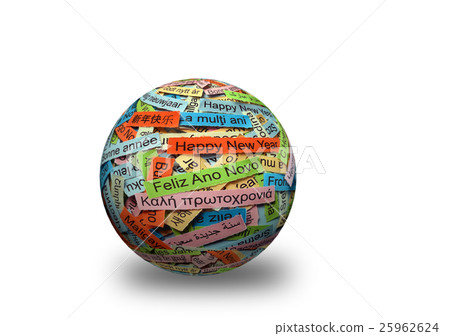 Happy New Year on different languages 3d ball Happy New Year on different languages 3d ball 25962624
