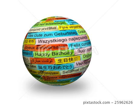 Happy Birthday different languages on 3d sphere Happy Birthday different languages on 3d sphere 25962626