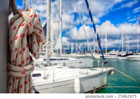 Thick ship vessel rigging rope on a boat 25962975