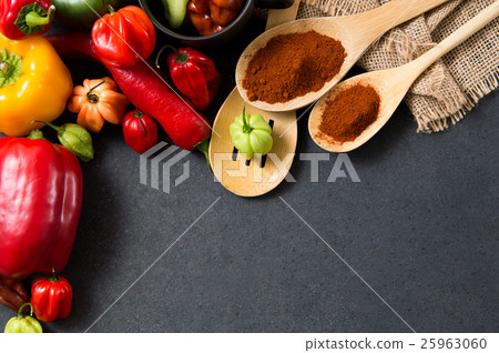 Composition created with different kind of peppers Composition created with different kind of peppers 25963060