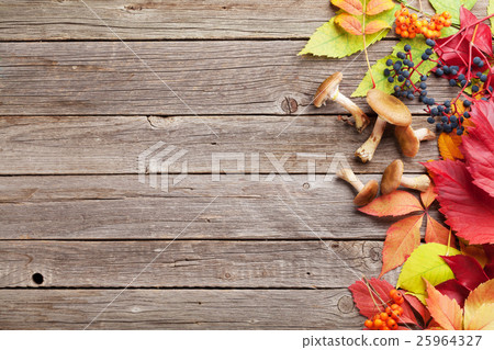 Autumn wooden background 25964327