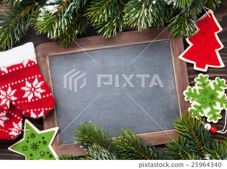 Christmas chalkboard, decor and fir tree Christmas chalkboard, decor and fir tree 25964340