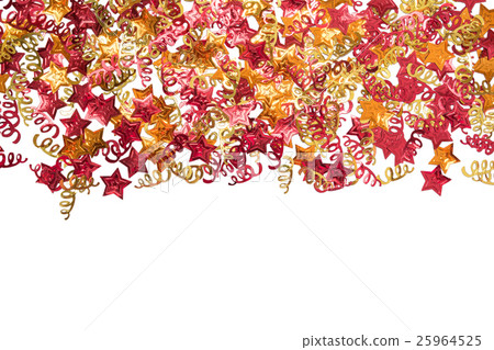 Foiled gold ribbons and stars. Frame with ribbons. Scattered stars border.  25964525