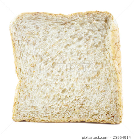 Slice of a whole wheat bread on white background. 25964914