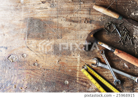 Woodwork Tools Chisel hammer Wrench Screw Concept 25968915