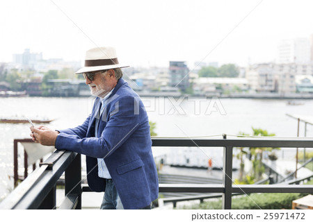 Senior Man Mobile Phone Communication Connection Technology Concept 25971472